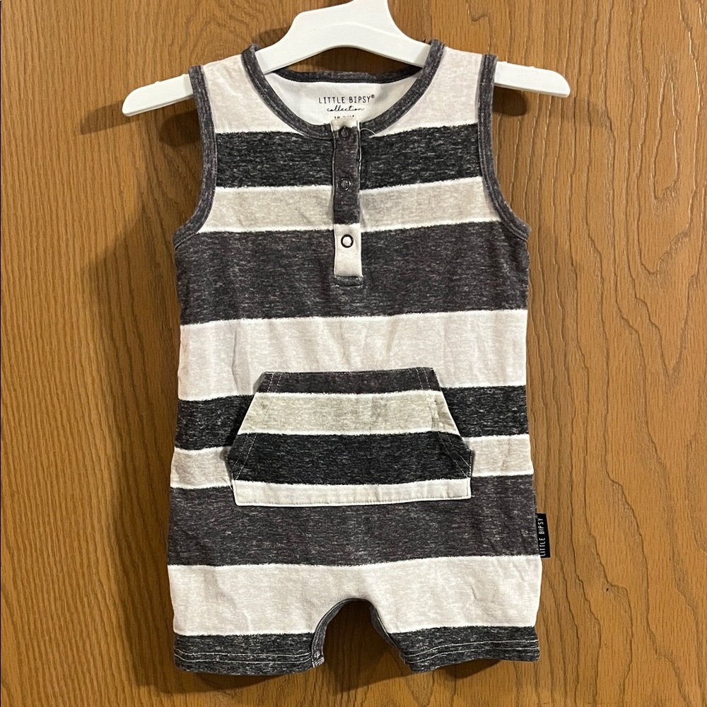 Little Bipsy‎ Toddler Charcoal and Cream Striped Romper 18-24M